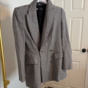 Zara Black and White Houndstooth Blazer
